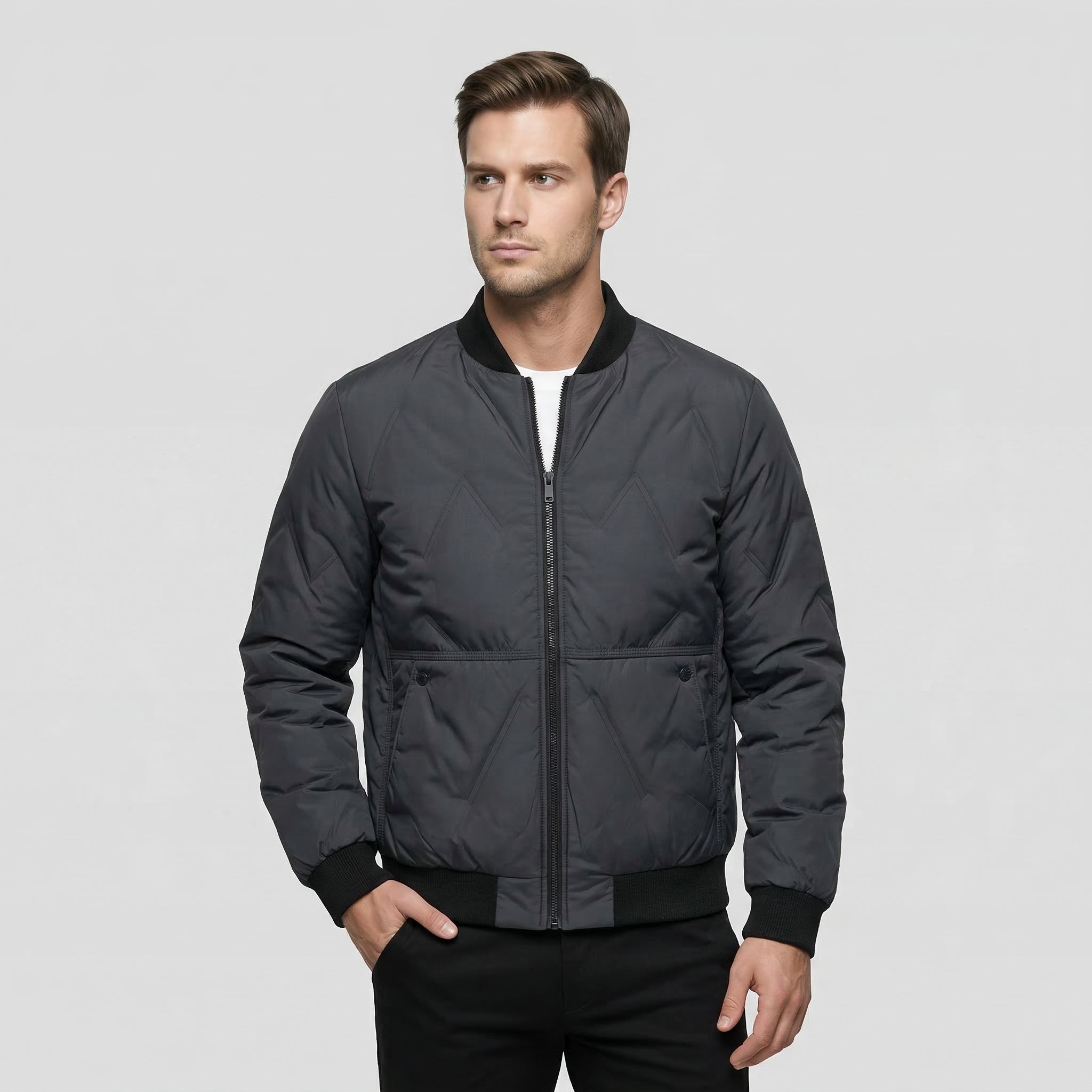 Men's Quilted Bomber Jacket With Zipper