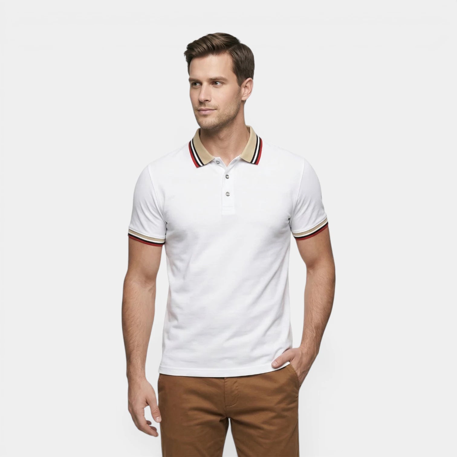 Men's Short-Sleeve Polo Shirt Button Placket Contrast Collar Regular Fit