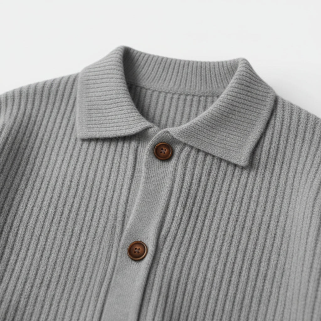 Cardigan Homme en Maille Côtelée Boutonné Col Classique