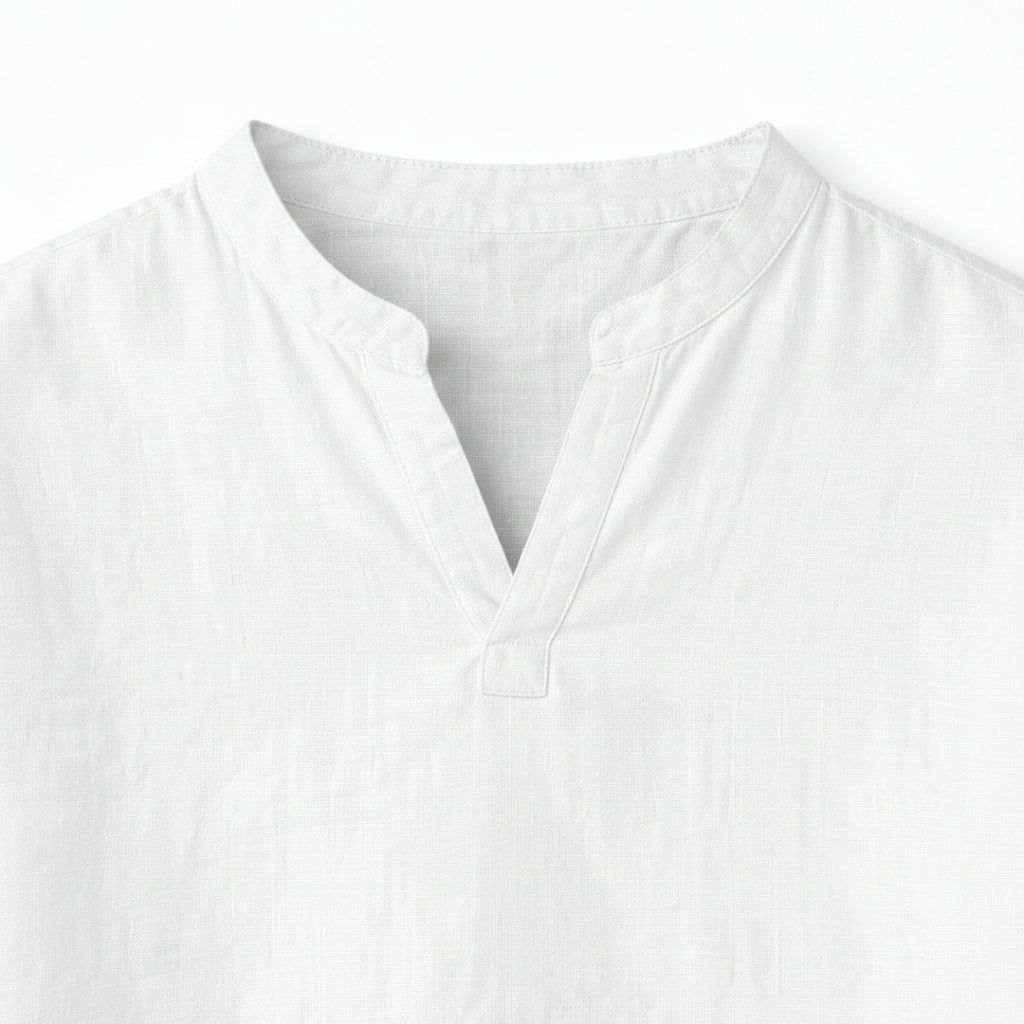 Men's Long-Sleeved Shirt with Split Collar and Clean Finish