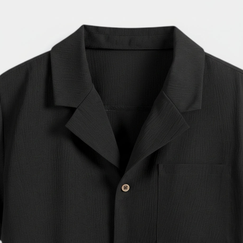 Men's Textured Open Collar Short Sleeve Shirt