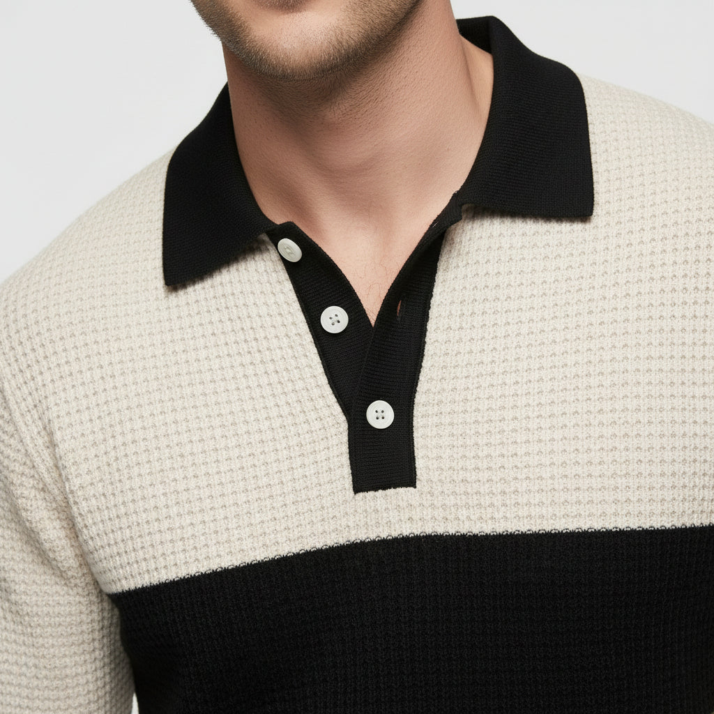 Ensemble Homme Polo Texturé Côtelé et Pantalon à Cordon Color Block