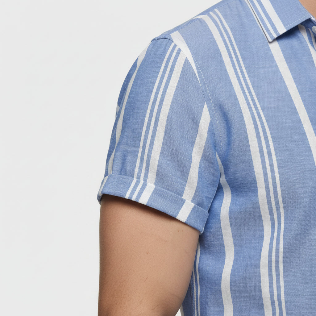 Men's Short Sleeve Striped Button-Down Shirt