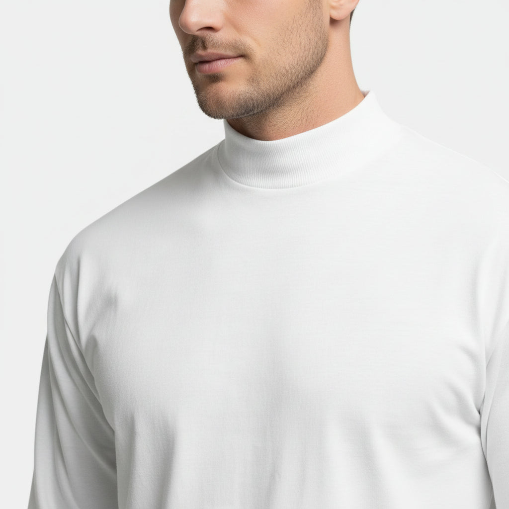 T-Shirt Homme Col Montant Manches Longues Coupe Droite Uni Casual
