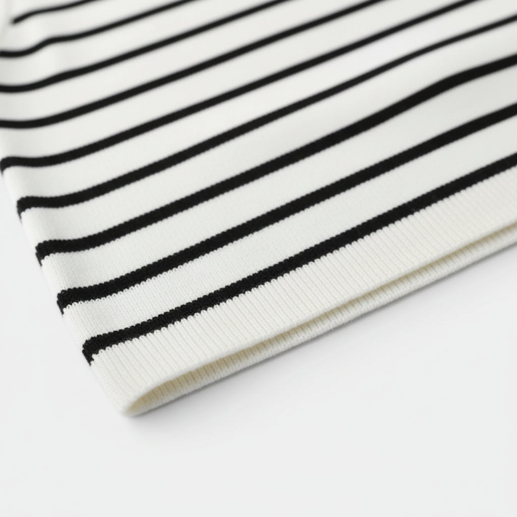 Débardeur Court Femme Rayé Maille Côtelée – Col Rond Sans Manches