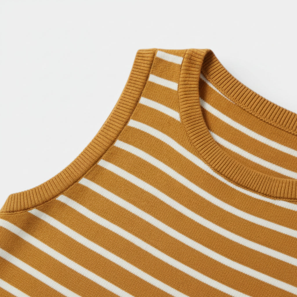 Débardeur Court Femme Rayé Maille Côtelée – Col Rond Sans Manches