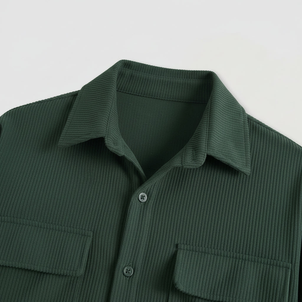 Ensemble Homme Chemise Boutonnée et Pantalon à Cordon Texture Côtelée