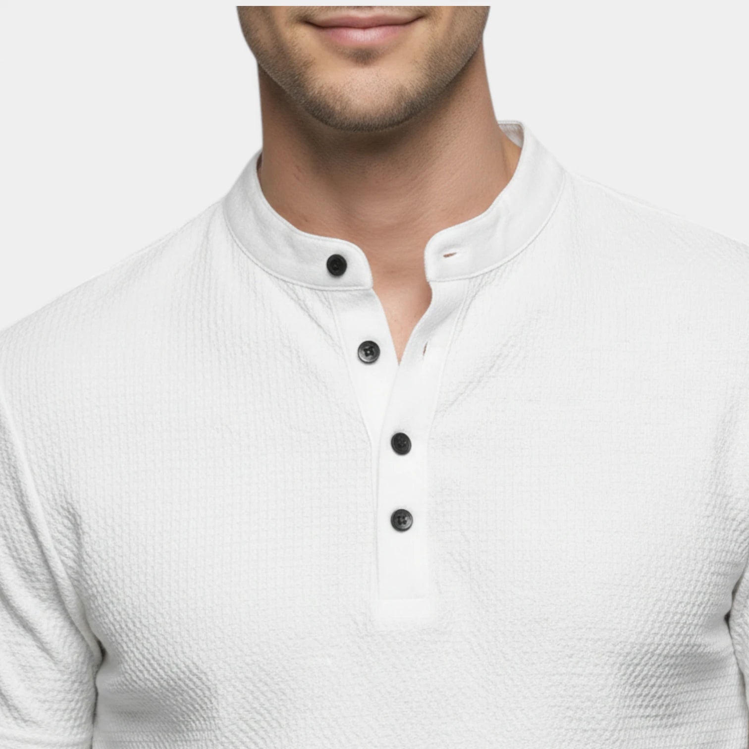 T-shirt Henley Homme Manches Courtes Col Officier Texture Structurée
