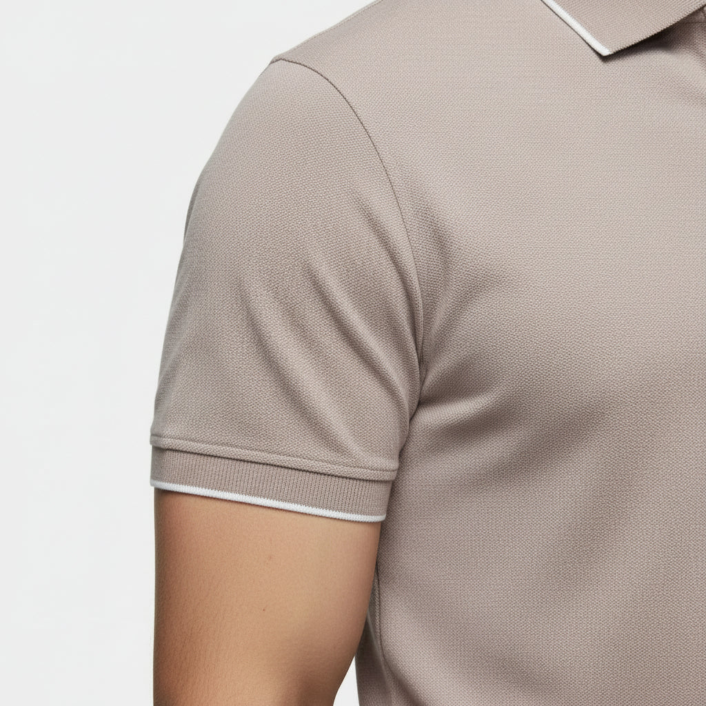 Men's Short-Sleeve Polo Shirt Half-Zip Contrast Collar Textured Finish Regular Fit