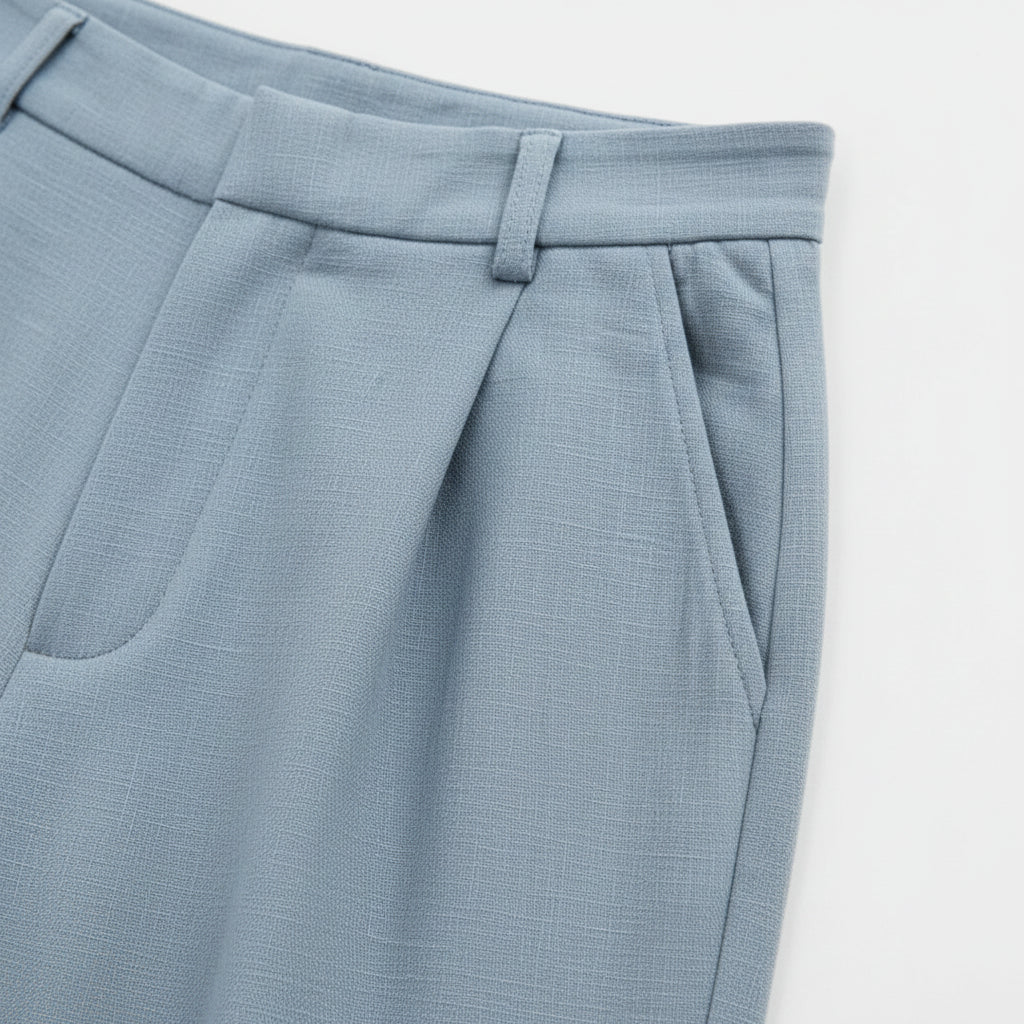 Pantalon Femme Taille Haute Jambe Large – Plis sur le Devant