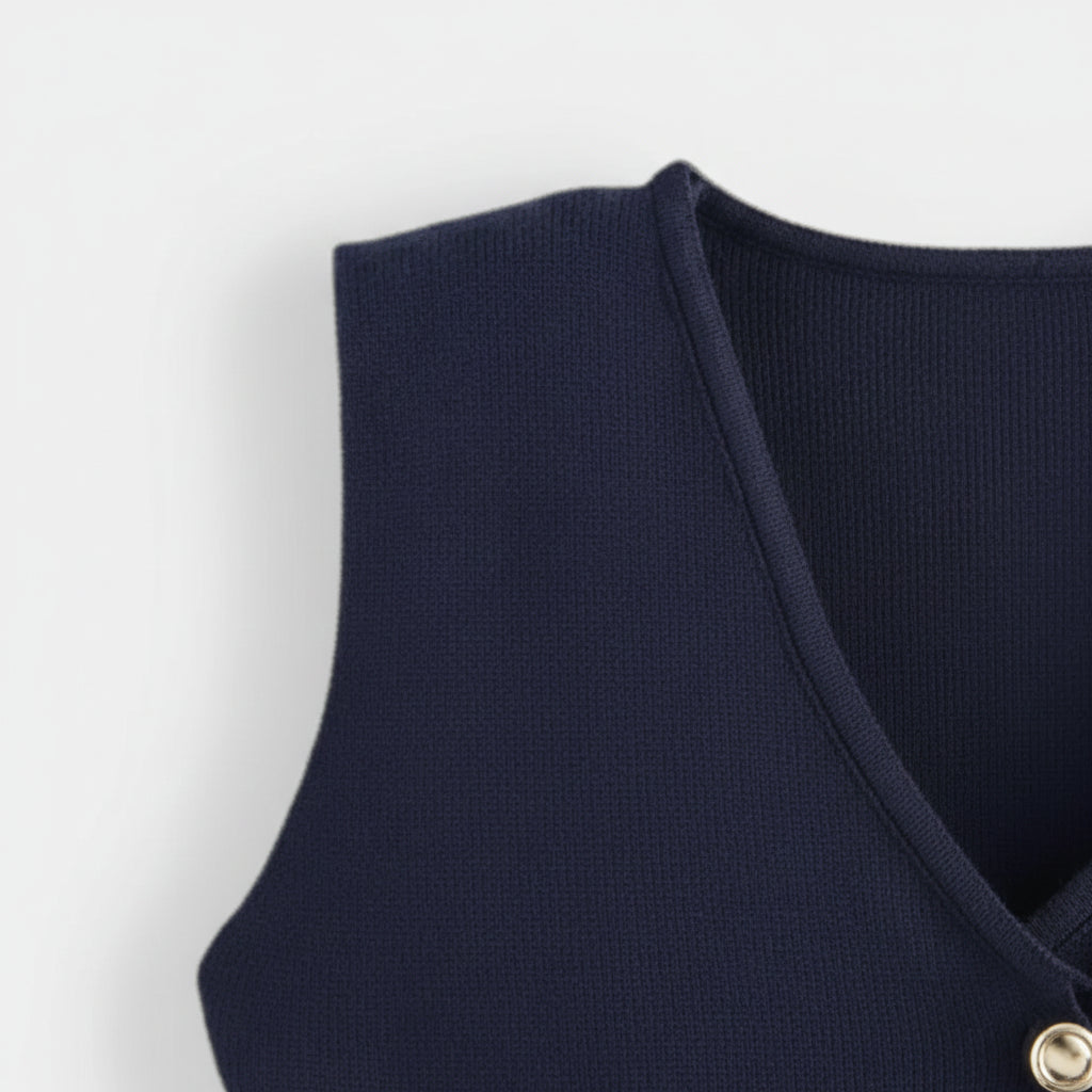 Top Gilet Femme Sans Manches Col V – Fermeture Boutonnée