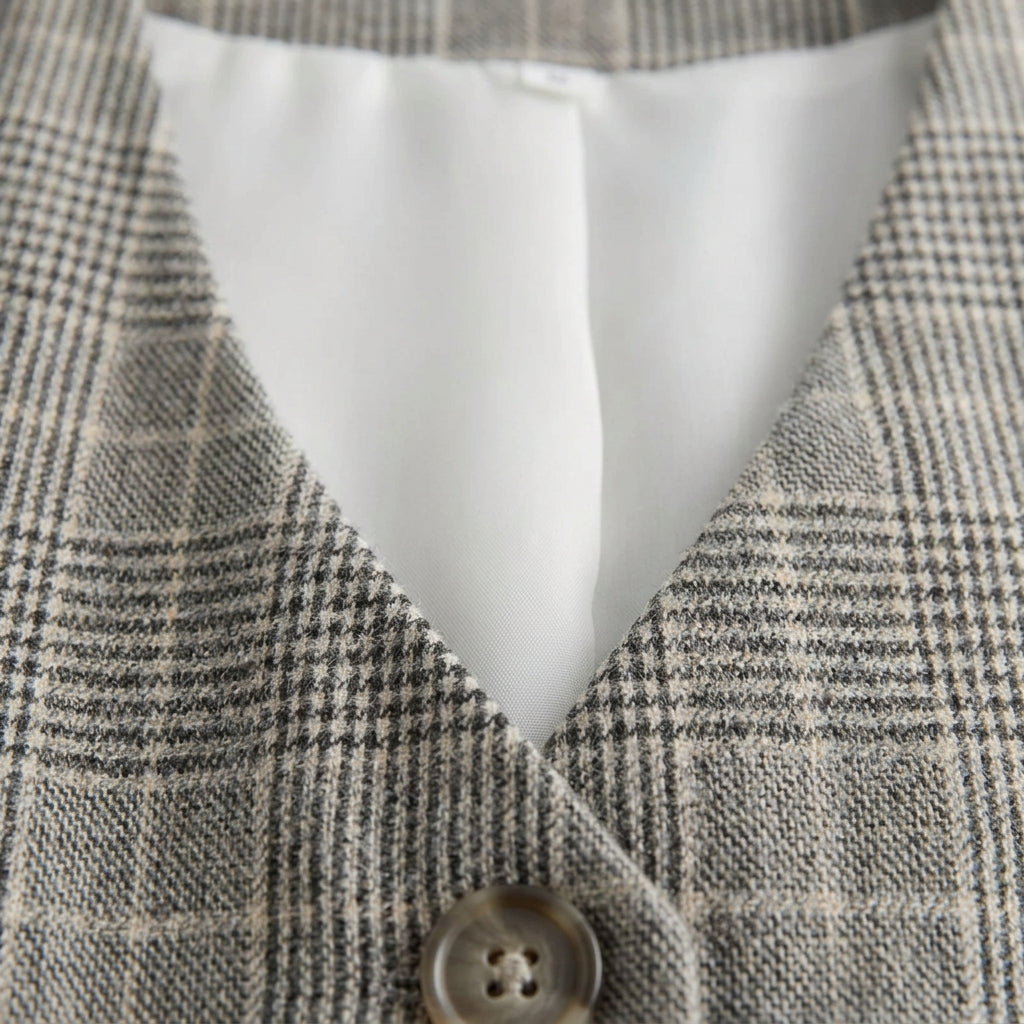 Gilet Tailleur Femme à Carreaux – Boutons et Poches à Rabat