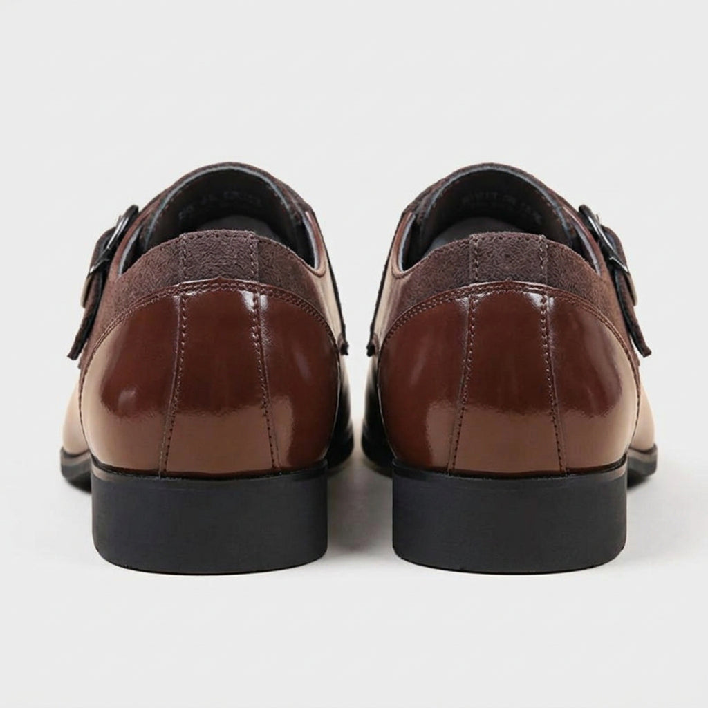 Men's Textured Leather Pointed Toe Monk Strap Derbies