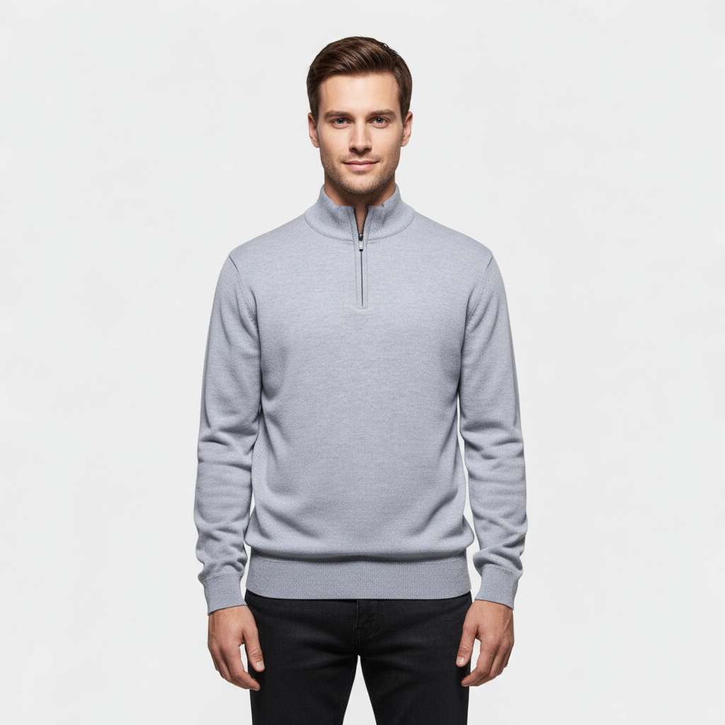 Pull Homme En Maille À Col Quart-Zip