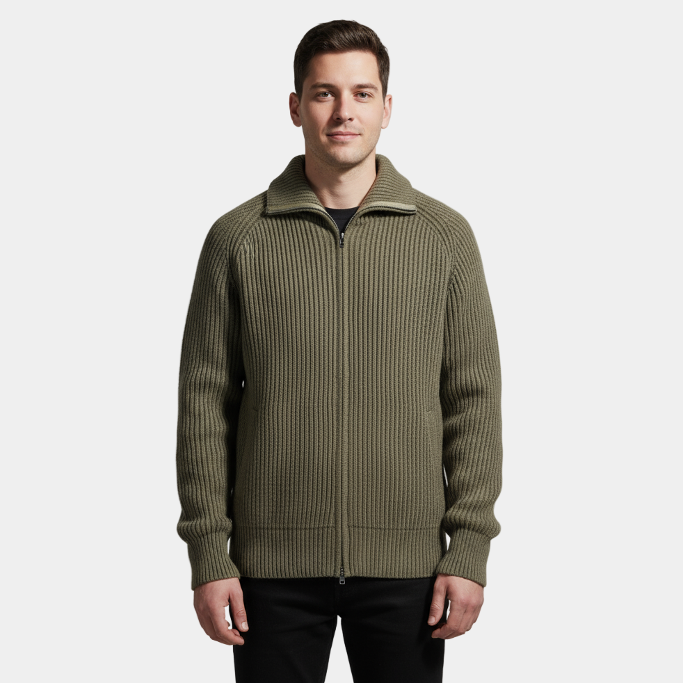 Pull Homme En Maille Zippé Intégral