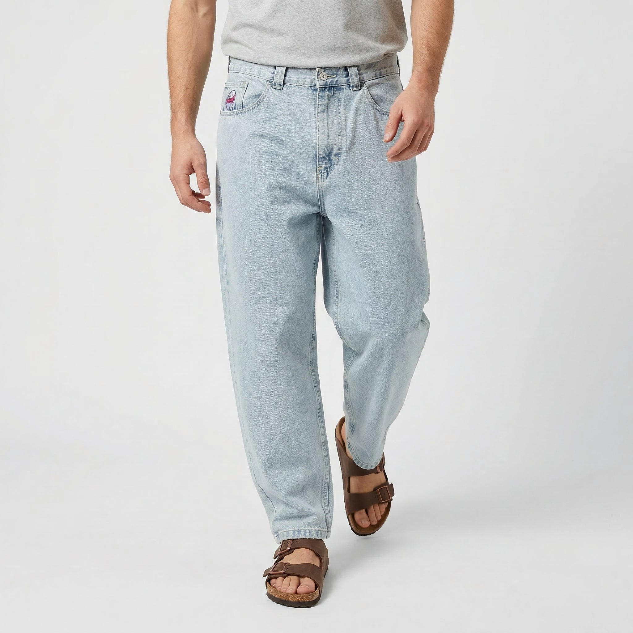 Jean Denim Homme Coupe Droite Fermeture Bouton