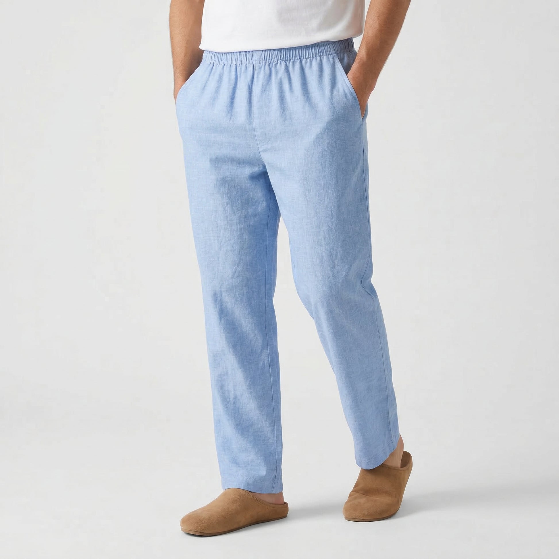 Men's Elastic Waist Straight Leg Relaxed Fit Linen Trousers