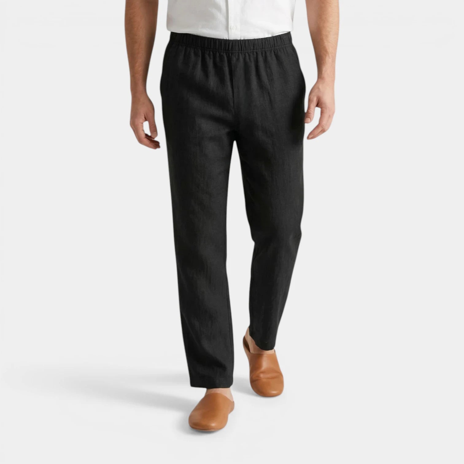 Men's Elastic Waist Straight Leg Relaxed Fit Linen Trousers