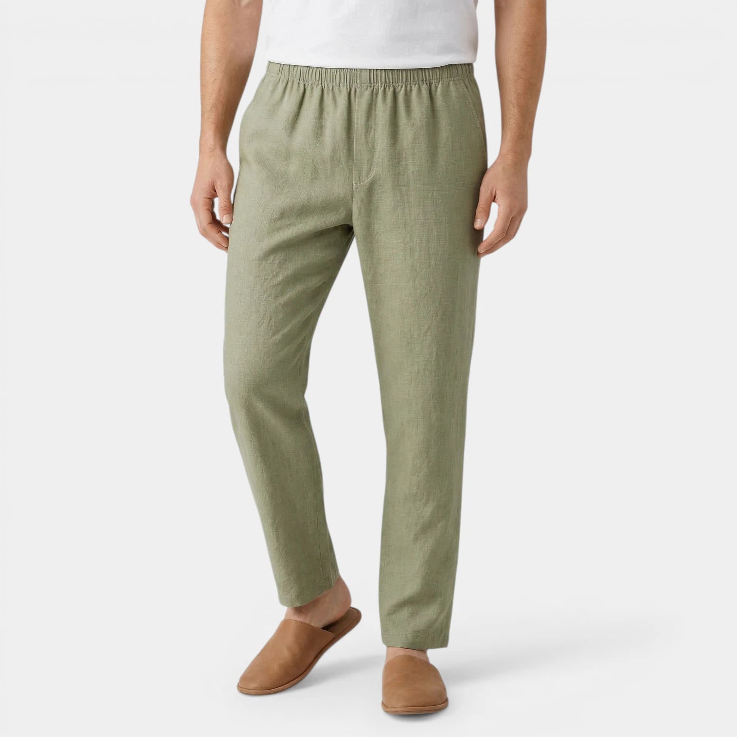 Men's Elastic Waist Straight Leg Relaxed Fit Linen Trousers
