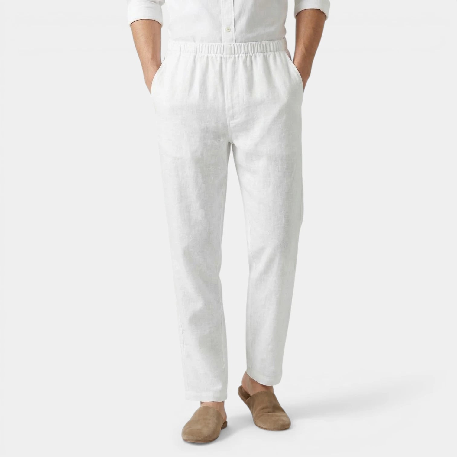 Pantalon Homme Taille Élastique Coupe Droite Lin Relaxed Fit