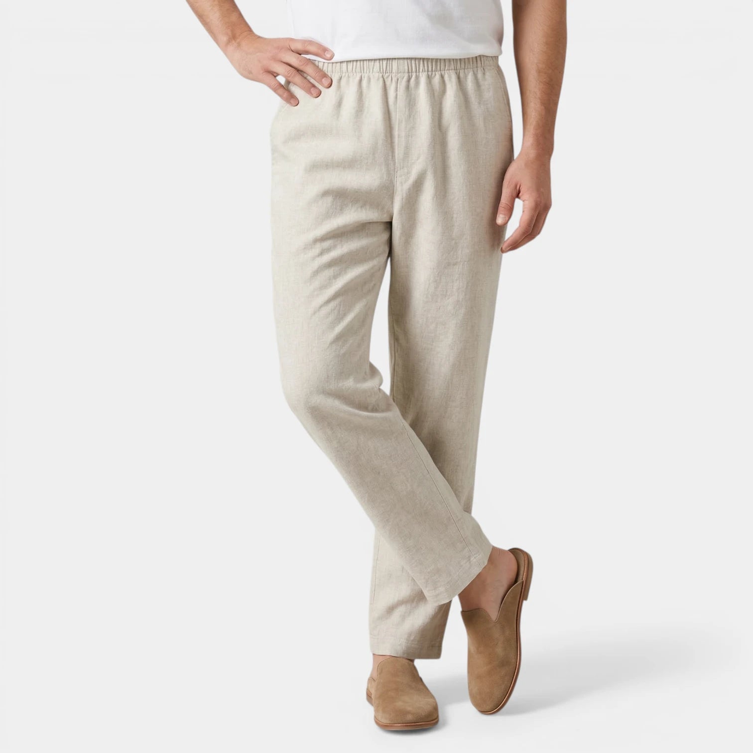 Men's Elastic Waist Straight Leg Relaxed Fit Linen Trousers