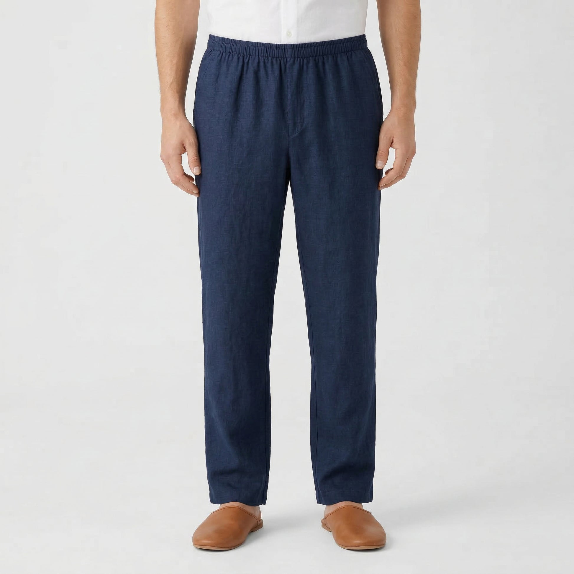 Men's Elastic Waist Straight Leg Relaxed Fit Linen Trousers