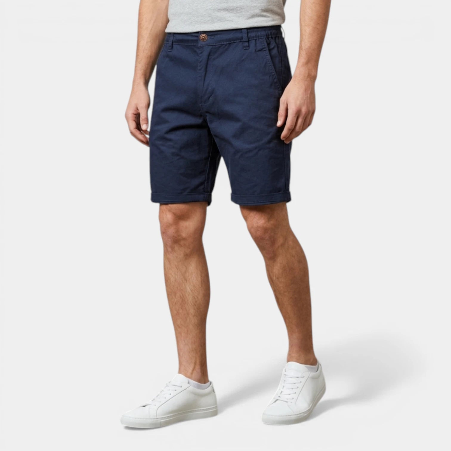 Short Homme Coupe Tailleur Fermeture Bouton Taille Élastique Coupe Droite