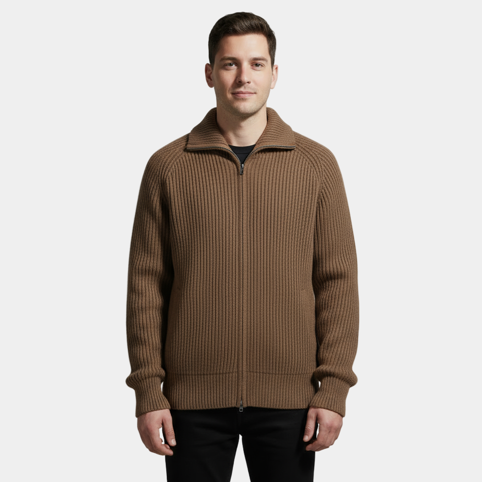 Pull Homme En Maille Zippé Intégral