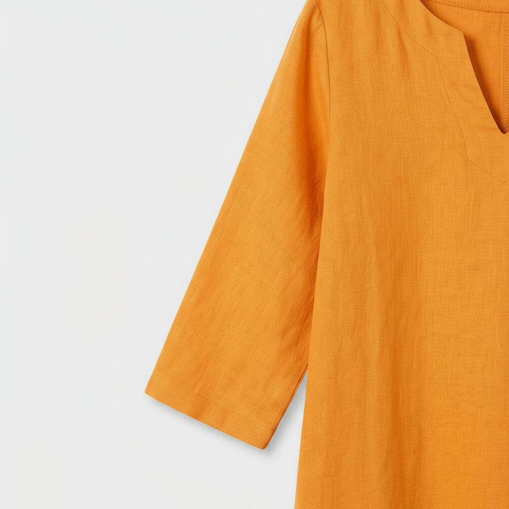 Robe Midi Femme Col V – Manches 3/4 Silhouette Épurée