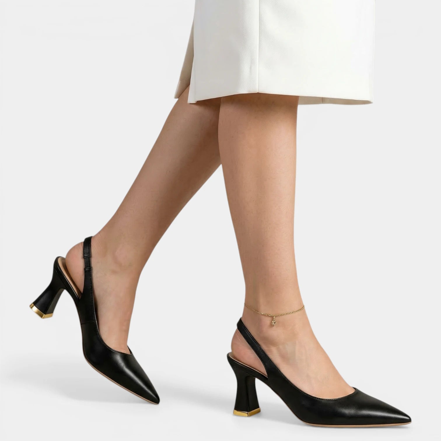 Escarpins Slingback Femme à Bout Pointu Talon Évasé Aspect Cuir