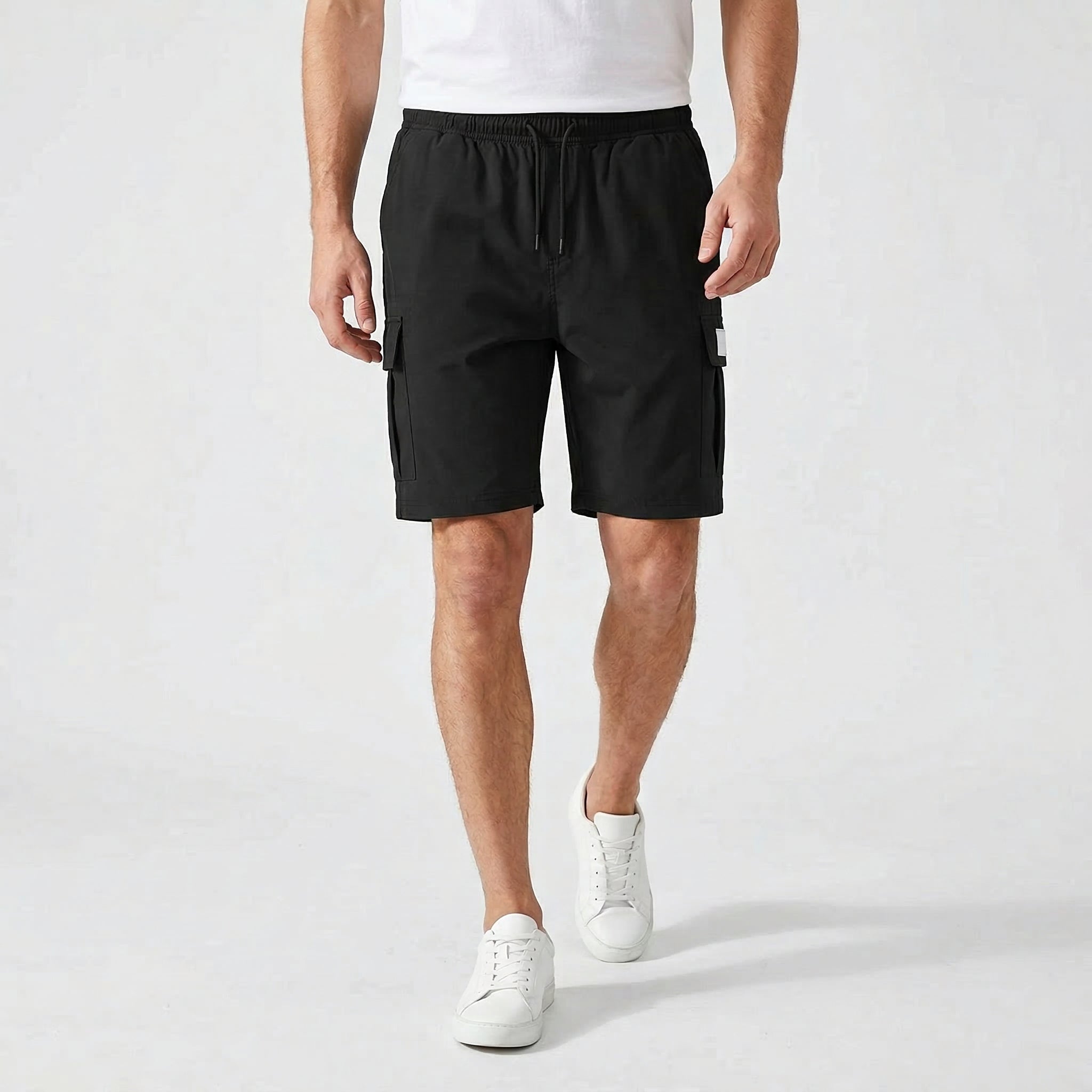 Short Cargo Homme Taille Élastiquée à Cordon Poches à Rabat