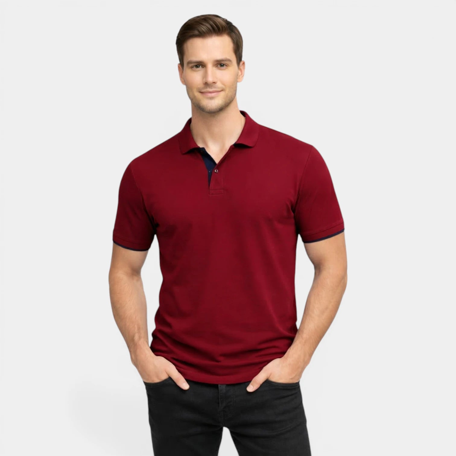 Men's Short Sleeve Button-Up Polo with Contrast Details