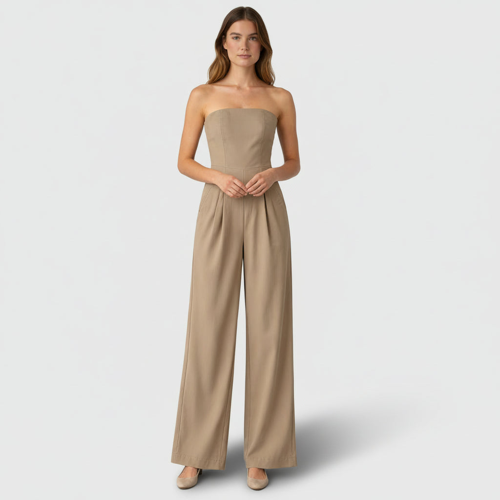 Combinaison Bustier Femme Jambe Large – Corsage Structuré Plis Devant