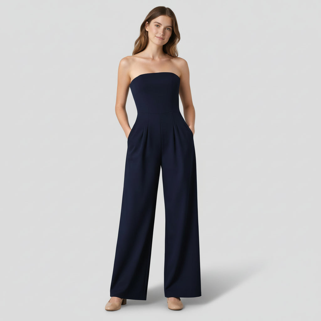 Combinaison Bustier Femme Jambe Large – Corsage Structuré Plis Devant