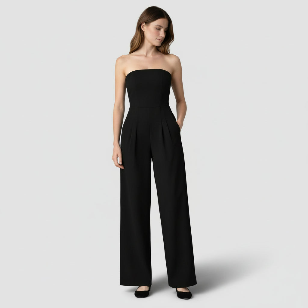 Combinaison Bustier Femme Jambe Large – Corsage Structuré Plis Devant