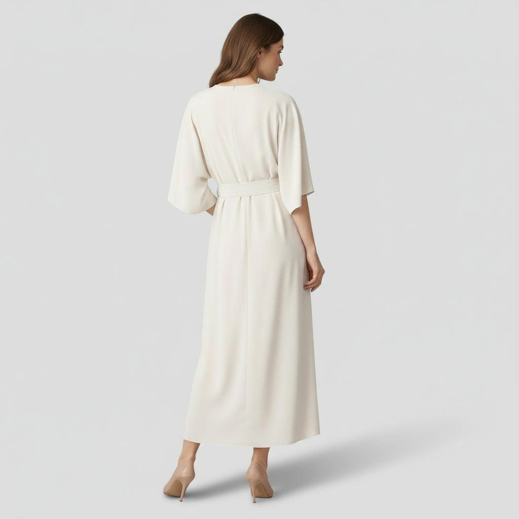 Robe Maxi Portefeuille Femme Col V – Ceinture et Manches Amples