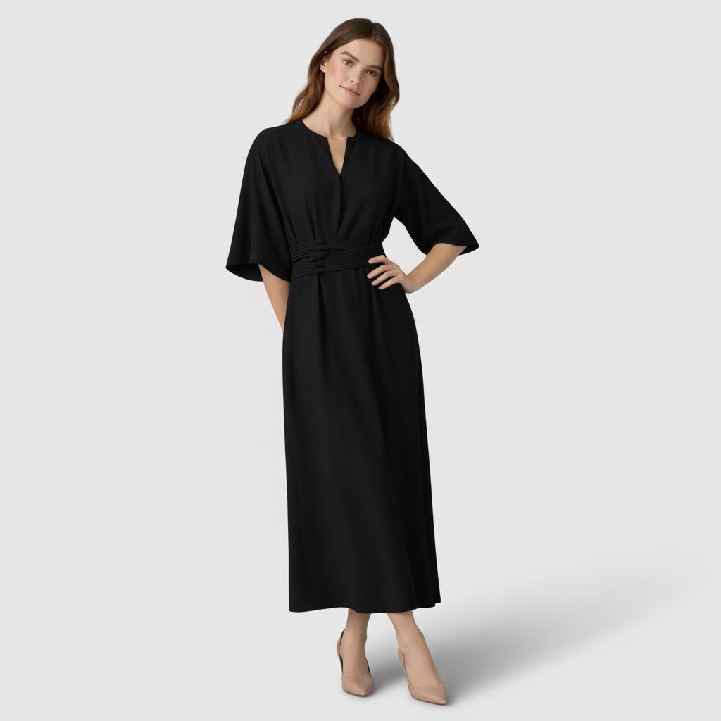 Robe Maxi Portefeuille Femme Col V – Ceinture et Manches Amples