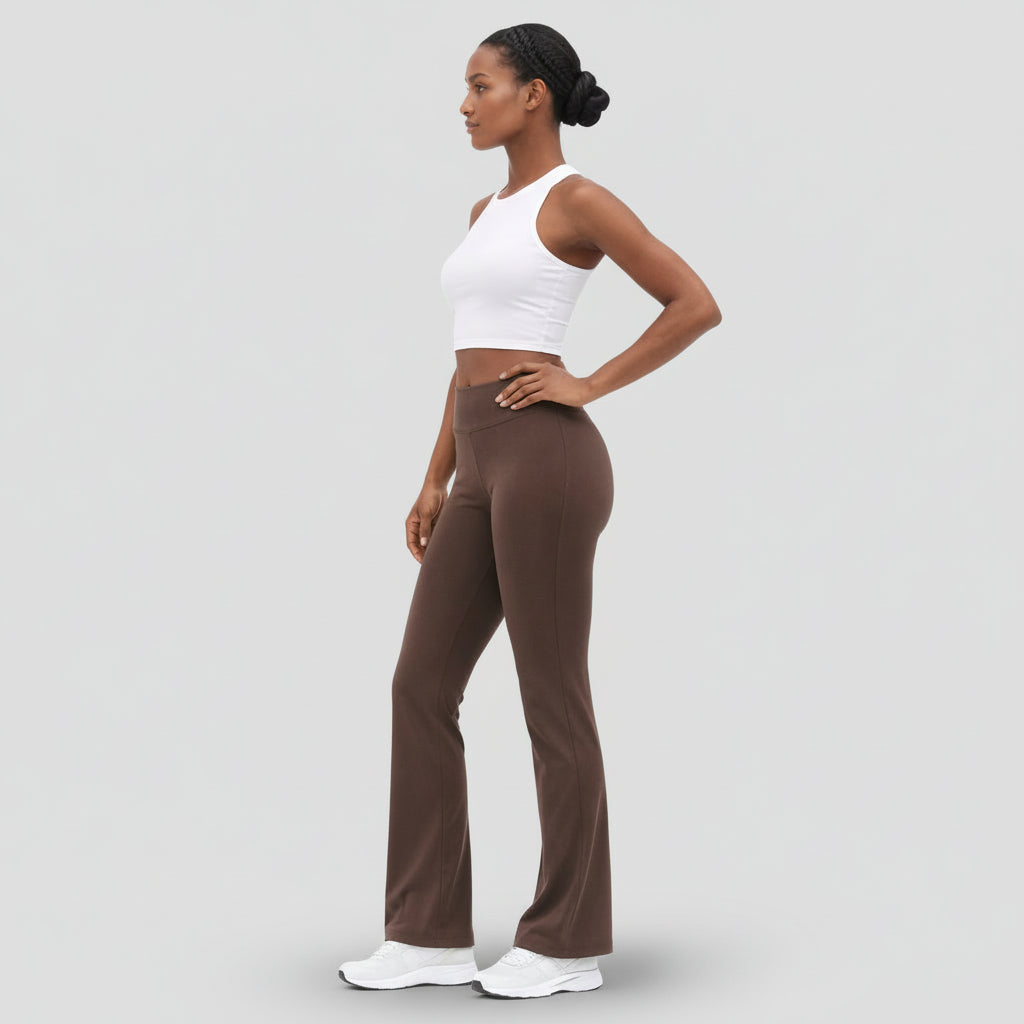 Legging Femme Taille Haute Évasé – Large Ceinture Coupe Ajustée