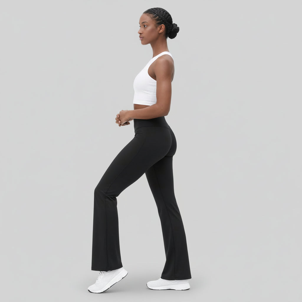 Legging Femme Taille Haute Évasé – Large Ceinture Coupe Ajustée