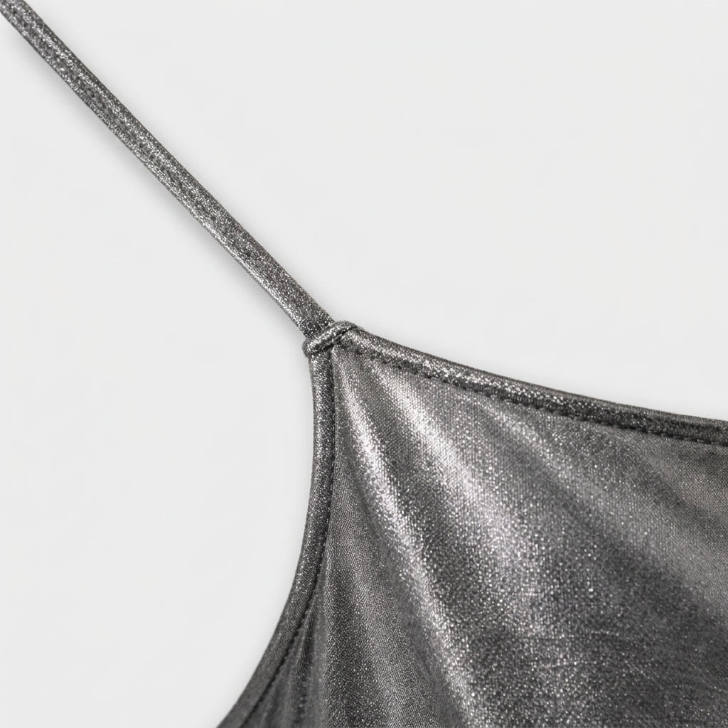Robe Maxi Femme Métallisée Bretelles Fines – Coupe Ajustée