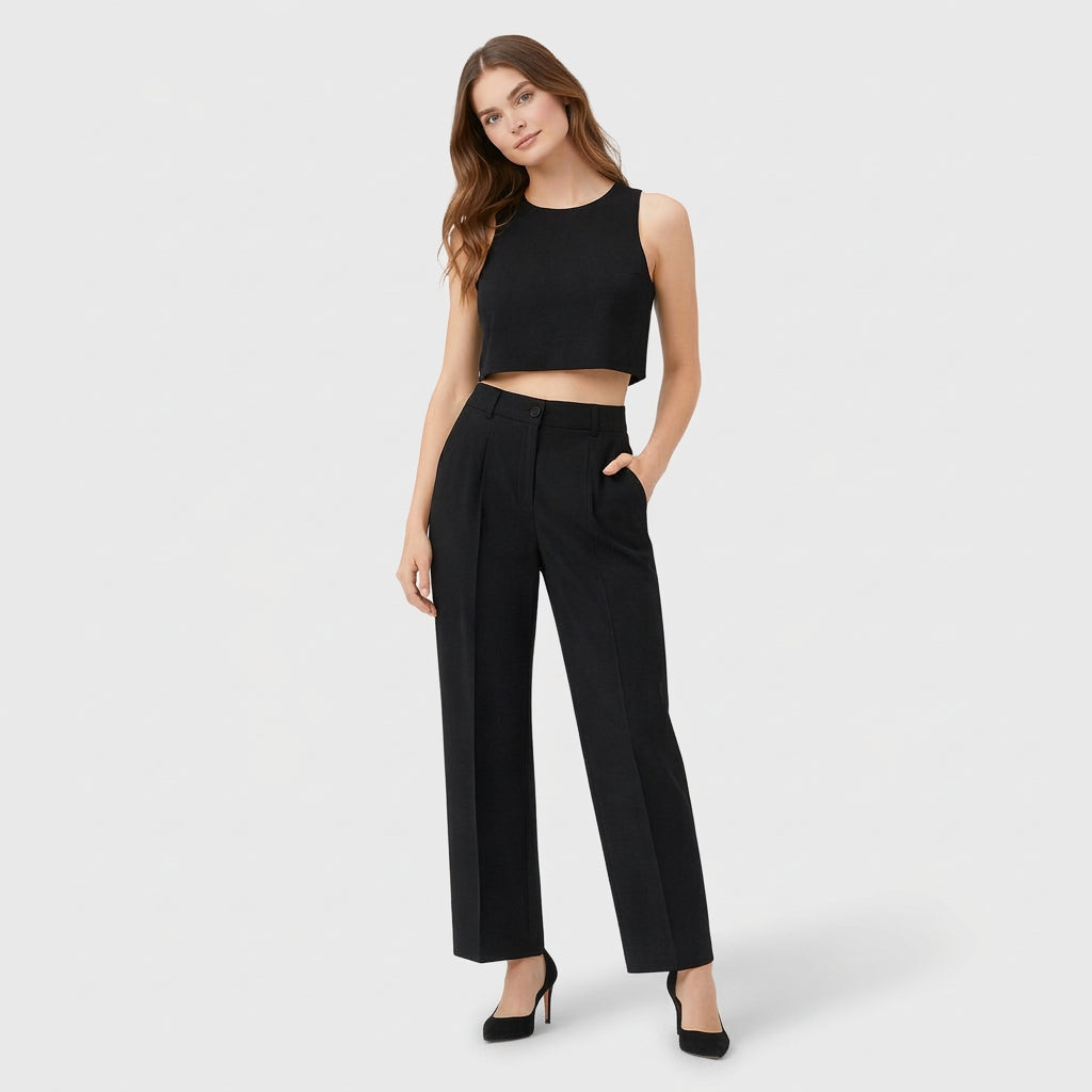 Ensemble Femme Top Court et Pantalon Large – Tenue Deux Pièces