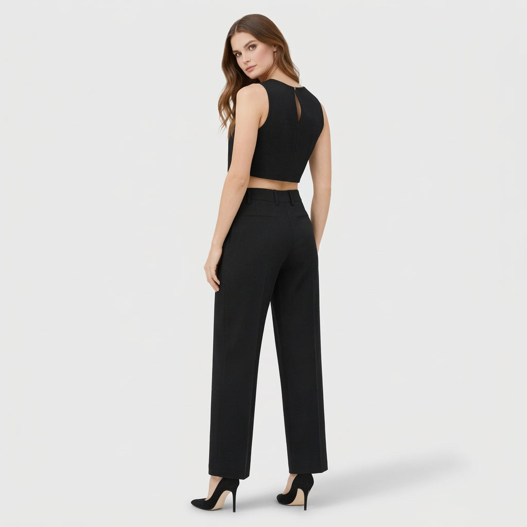 Ensemble Femme Top Court et Pantalon Large – Tenue Deux Pièces