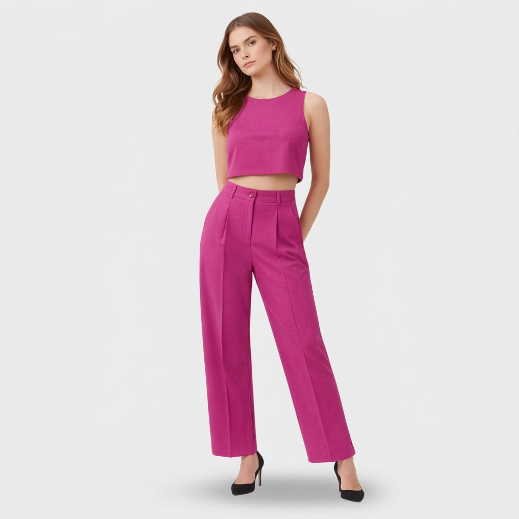 Ensemble Femme Top Court et Pantalon Large – Tenue Deux Pièces