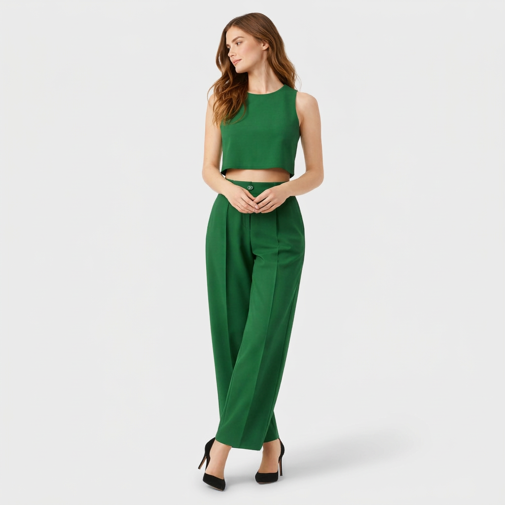 Ensemble Femme Top Court et Pantalon Large – Tenue Deux Pièces