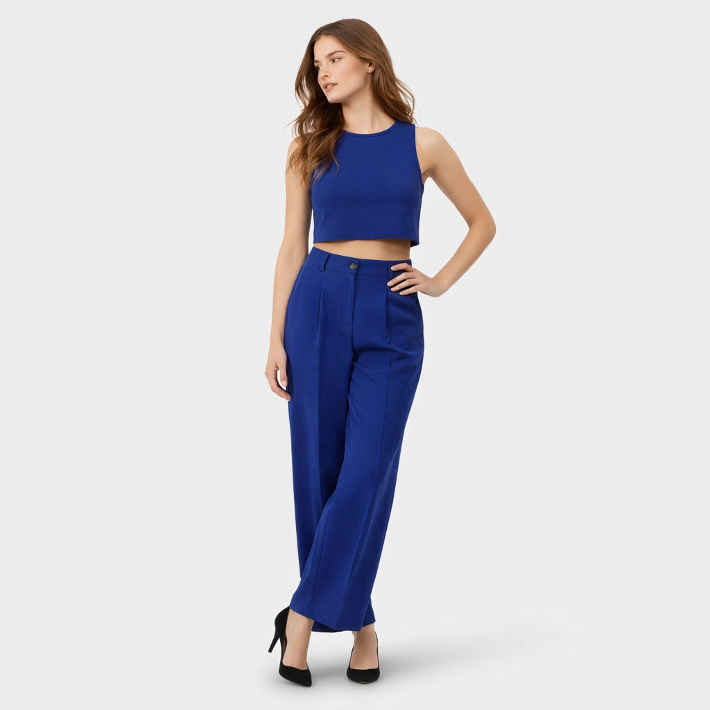 Ensemble Femme Top Court et Pantalon Large – Tenue Deux Pièces
