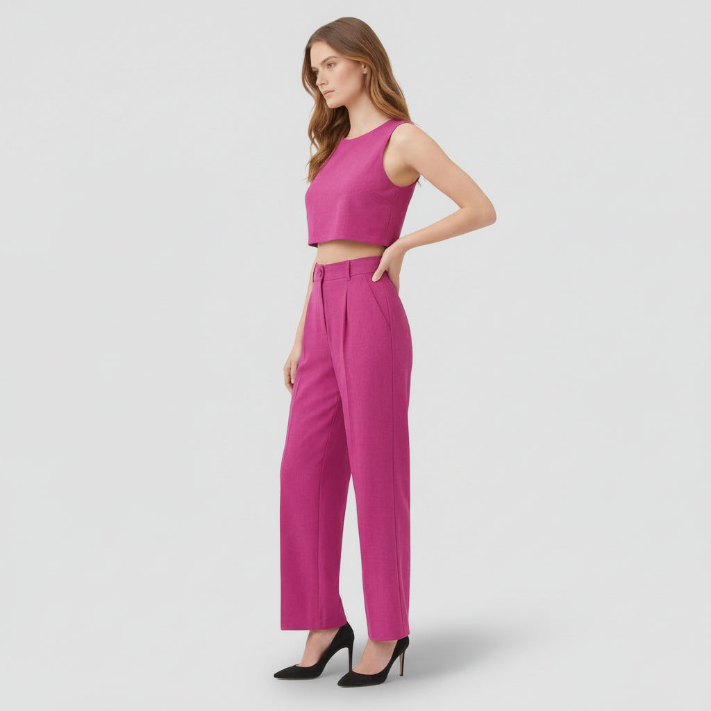 Ensemble Femme Top Court et Pantalon Large – Tenue Deux Pièces