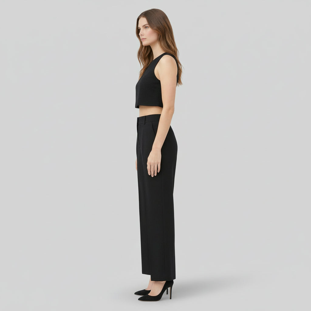 Ensemble Femme Top Court et Pantalon Large – Tenue Deux Pièces