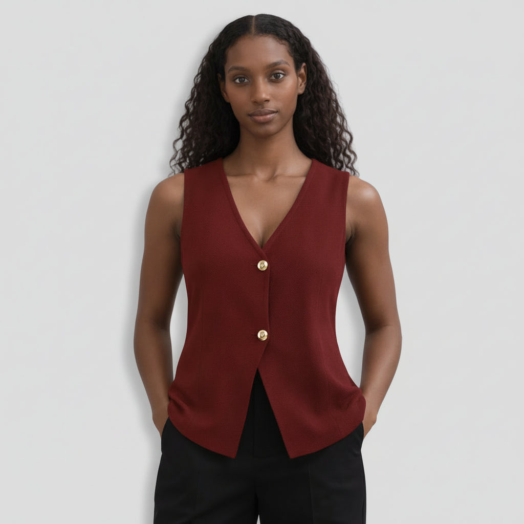 Top Gilet Femme Sans Manches Col V – Fermeture Boutonnée
