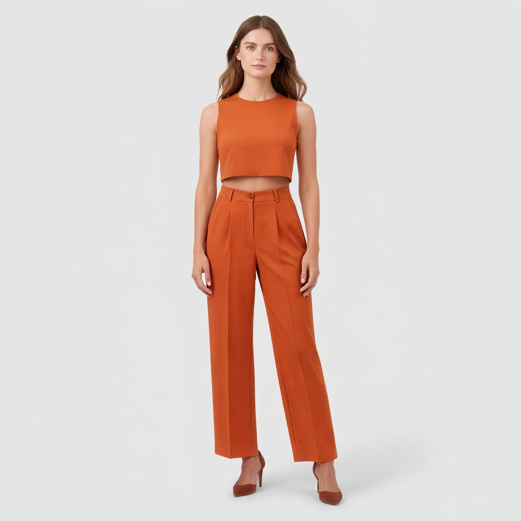 Ensemble Femme Top Court et Pantalon Large – Tenue Deux Pièces