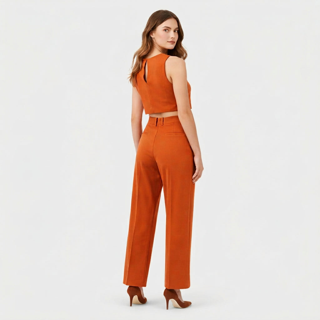 Ensemble Femme Top Court et Pantalon Large – Tenue Deux Pièces